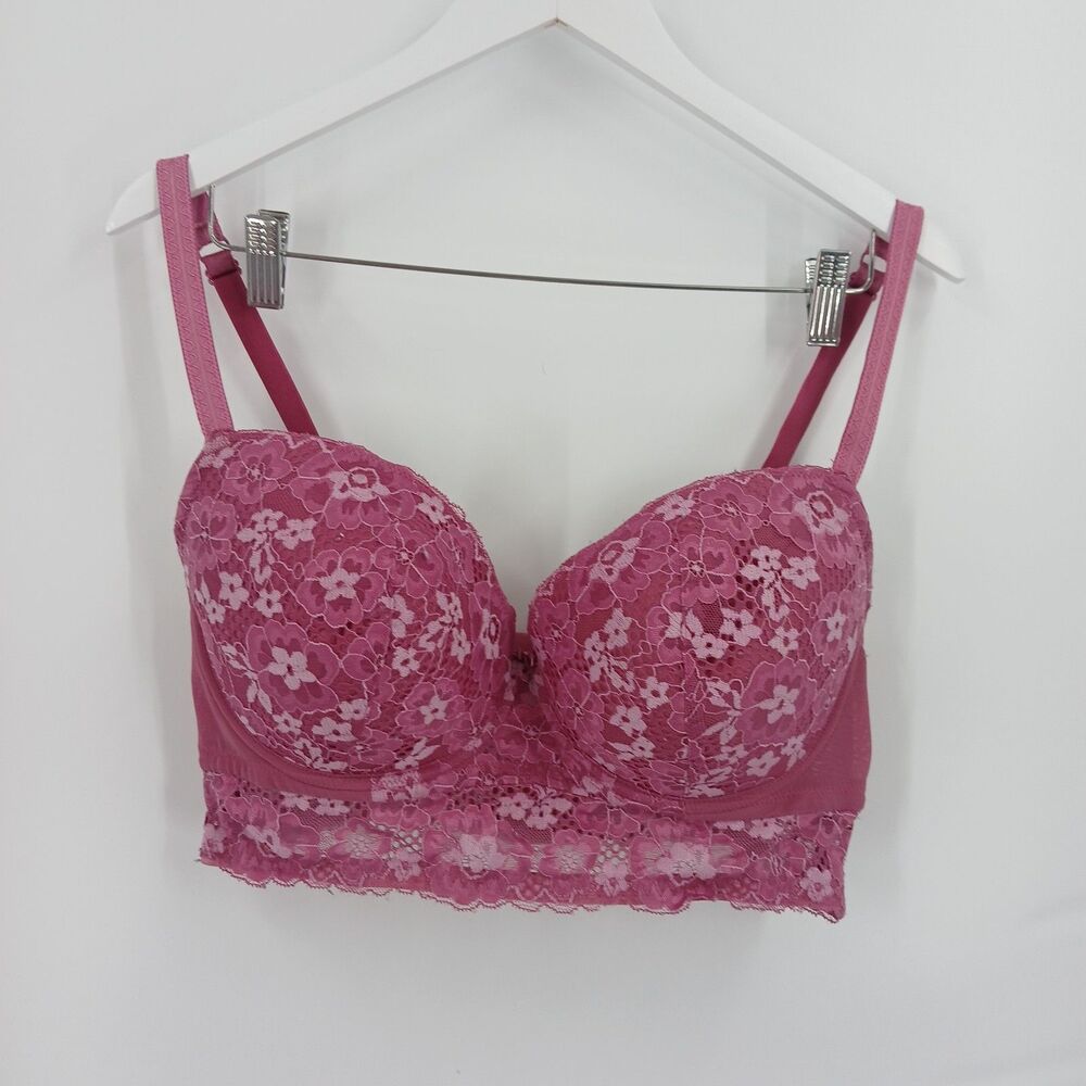 adored by Adore Me Women's Pink Lace Push-Up Bra size 38DD bodice bustier